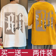DCOUD【兩件裝】短袖T恤男夏季潮牌寬松打底衫學(xué)生休閑印花半袖t恤衫 RH白色+RH黃色 XL