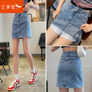 紅蜻蜓半身裙牛仔短裙女2025年夏季新款女裝高腰防走光a字女士包臀裙子 藍色短裙 XS
