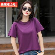 DGPZ短袖新品t恤女寬松上衣服韓范半袖丅恤上衣XX601 紫色X719款 L （寬松款130-145斤）