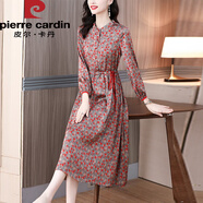 皮爾卡丹雪紡連衣裙2025春秋新款杭州大牌寬松顯瘦收腰洋氣長(cháng)袖雪紡長(cháng)裙 花色 4XL 建議170-185斤