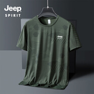 吉普（JEEP）冰絲迷彩短袖T恤男士夏季休閑透氣薄款圓領速干衣運動體恤 軍綠 L