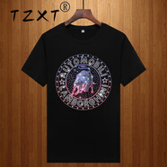TZXT輕奢休閑燙鉆短袖t恤男修身夏季新款潮歐洲站圓領(lǐng)冰絲薄款上衣服 216黑色 XL (建議140-160斤)