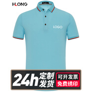 鴻隆印 企業(yè)polo工作服定制刺繡印logo短袖翻領(lǐng)t恤定做公司聚會(huì ) 淺蘭 XXXXL