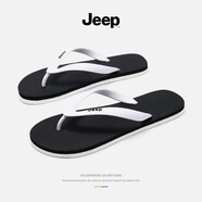 Jeep吉普人字拖男夏外穿防滑簡(jiǎn)約百搭輕便男士休閑潮流沙灘戶(hù)外涼拖鞋 黑白 41-42 M