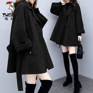 啄木鳥(niǎo)大尺碼胖美眉中長(cháng)款毛呢外套女韓版寬松秋冬呢子大衣300斤夾克風(fēng) 黑色【788單件外套】 5XL碼【200-230斤】