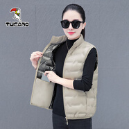 啄木鳥(niǎo)輕薄羽絨馬甲女秋冬季新款爆時(shí)尚馬夾保暖白鴨絨內搭休閑外穿背心 卡其 L 建議體重95-110斤