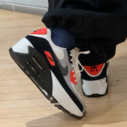 耐克（NIKE）跑步鞋女鞋AIR MAX 90 LV8雙層氣墊增高厚底減震休閑低幫運動(dòng)鞋 FD4328-101山峰白黑紅 38.5