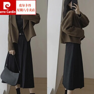 皮爾卡丹（pierre cardin）時尚套裝女2023秋季新款女裝氣質(zhì)秋冬裝搭配一整套大碼微胖mm高 咖色外套+黑色半身裙  L 建議105-120斤