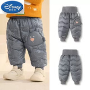 迪士尼（Disney）輕奢嬰兒羽絨褲高腰護(hù)肚女童保暖褲男童可開(kāi)檔羽絨長(zhǎng)褲2024新款加 花灰色 100