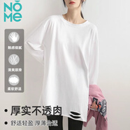 NOME寬松打底衫女棉T下擺破洞設(shè)計百搭休閑長袖T恤女 白色 M