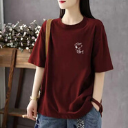 簡(jiǎn)言的夏冬純棉短袖t恤女2025夏季新款中長(cháng)款韓版寬松顯瘦時(shí)尚百搭上衣女潮 純棉 酒紅色*【高爾夫小狗】 M 碼【推薦100-120斤】