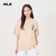 MLB官方情侶皺眉熊圓領(lǐng)短袖卡通俏皮運(yùn)動(dòng)T恤TSE02 克利夫蘭印地安人隊(duì)/淺米色 XL