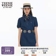 Teenie Weenie小熊女裝連衣裙2025夏季新款復(fù)泡泡袖翻領(lǐng)牛仔裙短裙 深藍(lán)色 M
