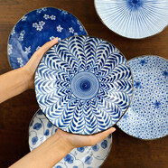 美濃燒（Mino Yaki）美濃燒 裝菜盤子 家用創(chuàng)意日式餃子盤 早餐點心沙拉水果盤 5.0cm 菀花唐草【21.0*  】