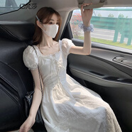 億梵莎（YIFANSHA）連衣裙2024夏季新款女裝氣質(zhì)女神范純欲茶歇仙女方領(lǐng)溫柔風(fēng)中長(zhǎng)裙 白色 均碼（可備注碼數(shù)）