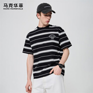 馬克華菲短袖T恤男夏季寬松透氣舒適男士上衣條紋學(xué)生男裝 黑色 54/XL 