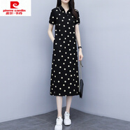 皮爾卡丹（pierre cardin）運(yùn)動(dòng)休閑裙polo領(lǐng)連衣裙女直筒寬松顯瘦波點(diǎn)純|棉長(zhǎng)款過膝長(zhǎng)裙 黑色 2XL