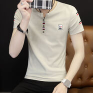 楠語(yǔ)秋2021夏季新款短袖T恤男韓版潮男士衣服學(xué)生半截袖衣服丅恤 639 卡其色 M