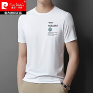 皮爾卡丹（pierre cardin）冰絲短袖T恤男士圓領(lǐng)新款夏季中年半袖體恤潮流字母印花男裝上衣 白色 M 參考90-110斤左右