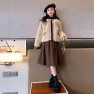 MCDV女童連衣裙秋冬款洋氣兒童小香風(fēng)外套時(shí)髦套裝女大童冬季加絨裙子 BHTX1031外套連衣裙兩件套咖色 160cm