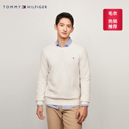 TOMMY HILFIGER【柔軟純棉】25秋冬男撞色條紋學(xué)院風(fēng)針織衫/情侶款純色毛衣 【簡約合身毛衣】米白色AWD XS （推薦：120斤以下）