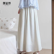 漫藍夢洋氣小眾夏季2025半身裙褲小個子垂感休閑外穿褶皺高腰半身裙 白色 【001白色裙褲】 M
