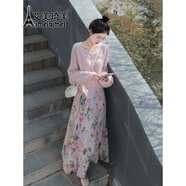 艾美琦美（AIMEIQIMEI）粉色碎花連衣裙女裝早春穿搭2025新款針織衫法式甜美沙灘裙外套 粉色毛衣+半身裙 XL