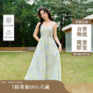 茵曼（INMAN）植物花卉印花女裝V領(lǐng)吊帶連衣裙2025春季新品a字裙子 青綠江山 XL