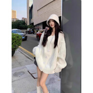 DXOT2025新款奶呼呼加厚棕色毛衣外套女秋冬寬松慵懶風(fēng)麻花復(fù)古針織衫 米白色 L 建議105-115斤