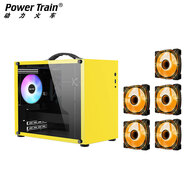 動力火車（PowerTrain）未知玩家X100手提機箱MATX主機箱便捷式小電腦側(cè)透玻璃緊湊型桌面DIY迷你白色ITX臺式機Type-C接口 U3黃色+5把棱鏡二代ARGB風(fēng)扇