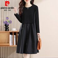 皮爾卡丹（pierre cardin）早秋氣質(zhì)黑色女士連衣裙長袖秋款2025新款胖mm大碼裙子長裙 黑色 【感洋氣時尚】 3XL 【建議143-159斤】