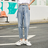 森馬森馬牛仔褲女小錐九分褲夏季新款梨形身材錐形褲親膚純棉褲子 牛仔淺藍0810 165/70A/L