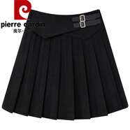 皮爾卡丹（pierre cardin）2024冬季新款毛呢百褶裙半身裙韓版高腰顯瘦氣質(zhì)百搭a字短裙子女 黑色 M