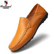西域駱駝（VANCAMEL）品牌男鞋真皮休閑鞋斷碼處理男士豆豆鞋軟底套腳皮鞋 黃棕 8008四季 42