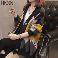HKZN加肥加大200斤春款女裝毛衣針織開衫外套女春秋新款胖MM寬松外穿 藏青色楞型開衫 5XL建議185-200斤以