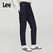 Lee413標準高腰小直腳加厚加絨深藍色女牛仔褲潮流