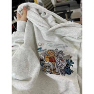 索菲堡 美式日系卡通印花薄款衛(wèi)衣女2024秋冬新款情侶寬松加絨上衣ins潮 白灰色【薄款】 L