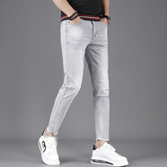 柯捷豪2025夏季薄款淺灰色九分牛仔褲男潮流百搭休閑修身小腳9分褲子男 淺灰色 30