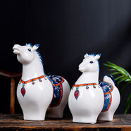 景德鎮(zhèn)隆賀陶瓷白瓷對(duì)馬擺件中式家居客廳飾品書(shū)房裝飾創(chuàng)意工藝品擺設(shè) 白瓷馬一對(duì)