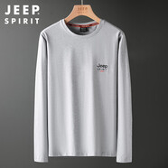 吉普（JEEP）吉普【高檔輕奢】中青年男士春秋季圓領(lǐng)長袖恤棉質(zhì)透氣彈性打底衫 灰色1082 L
