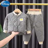 迪士尼（Disney）兒童羽絨棉服兩件套冬季男童夾棉加厚寶寶家居輕薄棉服小童套裝潮 加棉【灰色套裝】 加厚 130