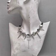 BJYL十字架鉚釘夸張朋克項鏈男士2k不規則亞文化嘻哈潮流男女頸鏈禮物 40cm+5cm延長(cháng)鏈