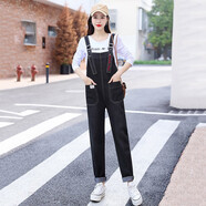 川蕓減齡牛仔背帶褲女款休閑背帶套裝2025年秋季新款顯瘦休閑小腳褲子 白色長(cháng)T+黑色背帶褲 L/28(105-115斤)