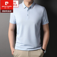 皮爾卡丹（pierre cardin）夏季桑蠶絲短袖t恤男裝商務(wù)休閑冰蠶絲透氣半袖翻領(lǐng)涼感Polo保羅 淺蘭 L