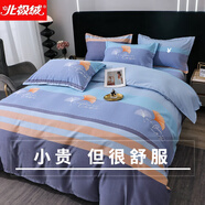 北極絨（Beijirong）秋冬全棉床上四件套純棉加厚磨毛床單被套宿舍雙人結婚套件用品 若雨千葉-蘭X 1.8m床單四件套(被套200*230cm)
