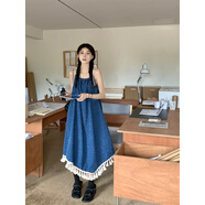 世希大碼女裝韓版胖MM寬松顯瘦拼接吊帶連衣裙夏季韓系甜美減齡長(cháng)裙子 圖色 S 建議80-90斤