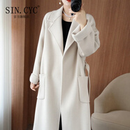 SIN.CYC雙面絨羊毛大衣女冬中長(cháng)款寬松時(shí)尚加厚女士雙面呢羊毛呢 米白色1003 M /118-138斤