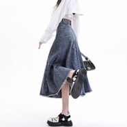 智兜兜碩依美戀 牛仔半身裙女2025年夏季新款薄款毛邊顯瘦梨形長款高腰a 復(fù)古藍半身裙 均碼 s