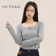 金苑針織衫女秋裝新款寬松百搭顯瘦開(kāi)叉毛衣H243107 灰色 均 碼