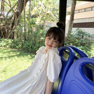2021夏日系小清新木耳邊法式連衣裙女韓版學生寬松純色顯白長裙子【7天內(nèi)發(fā)貨】 白色 M 90-105斤
